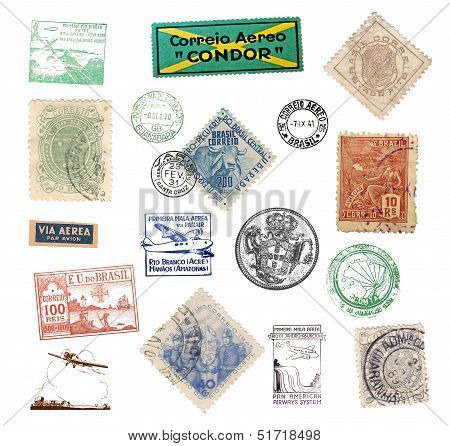 Postage Vintage Stamps And Labels From Brazil