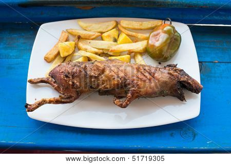 grilled guinea pig dish in the peruvian Andes at Cuzco Peru South America