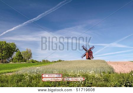 Traebene Mill Windmill With Green Fields
