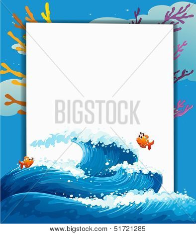 Illustration of an empty template at the sea with fishes