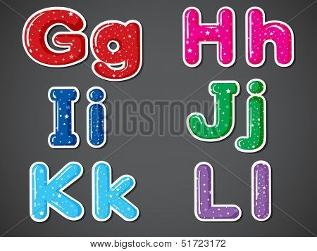 Illustration of the six letters in alphabetical orders on a gray background