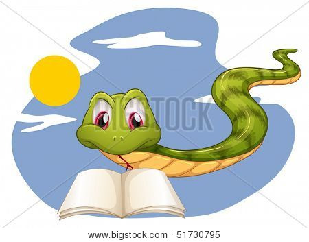 Illustration of a snake reading on a white background