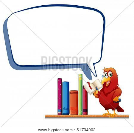Illustration of a parrot reading a book with an empty callout on a white background