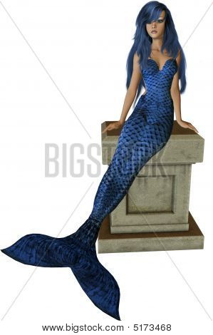 Blue Mermaid sidder på en piedestal