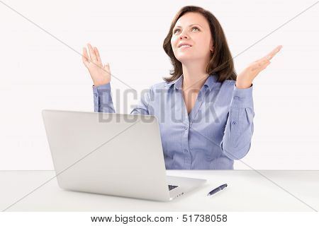 Business Woman Is Sitting In Front Of A Laptop