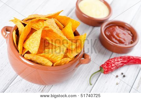 Tortilla Chips With Two Different Dips