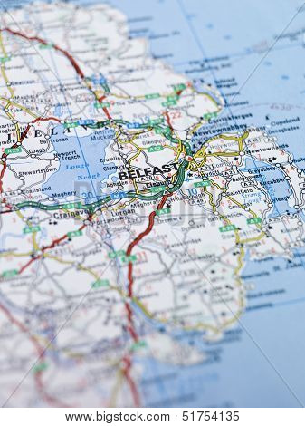 Map of Belfast in Northern Ireland