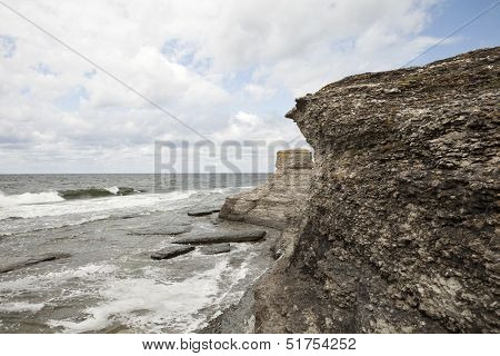 Eroded limestone formations at the coastline