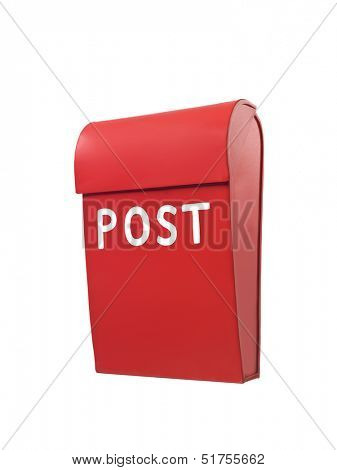 Red mailbox isolated on a white background