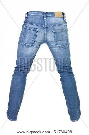 Worn blue jeans isolated on white background