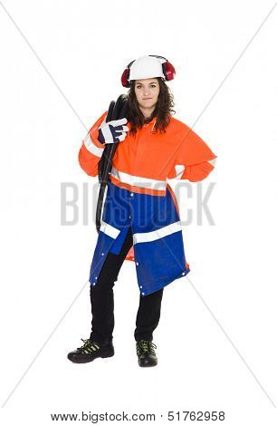 Female Constructionworker isolated on white background