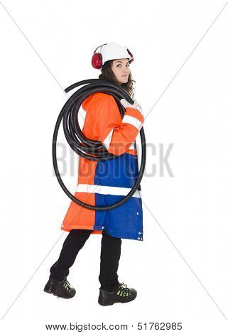 Female Constructionworker isolated on white background