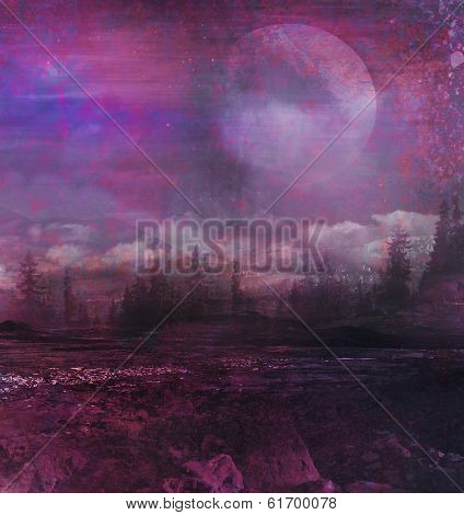 Grunge Image Of Moon Landscape
