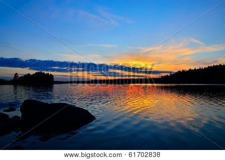 Charm Of The Northern Sunset. Engozero, North Karelia, Russia
