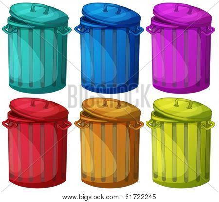 Illustration of the six colorful bins on a white background