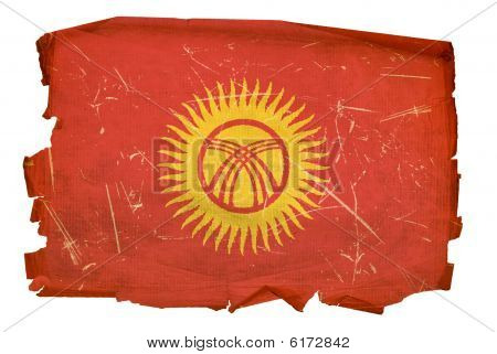 Кыргызстан флаг старый, изолированные на белом фоне.