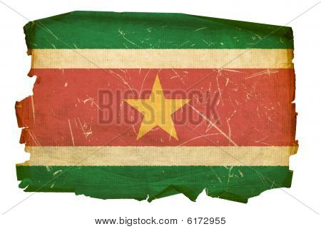 Surinams flagga gamla, isolerad på vit bakgrund