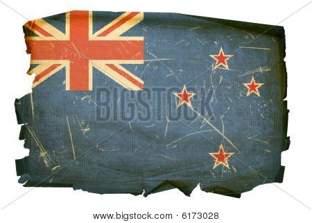 New Zealand Flag Old, Isolated On White Background.
