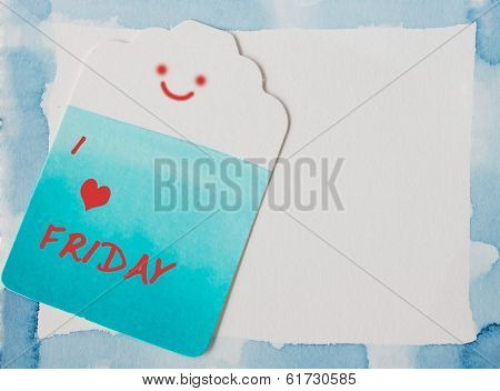 I Love Friday On Blue Watercolor Frame And Label Paper Usefull For Background