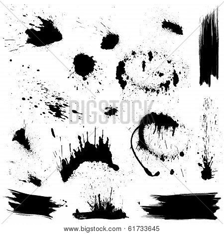 Set Of Black Blots And Ink Splashes. Abstract Elements For Design In Grunge Style.