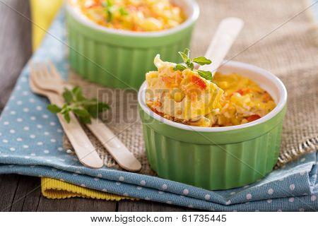 Baked pasta with egg and vegetables
