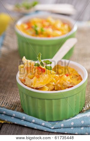 Baked pasta with egg and vegetables