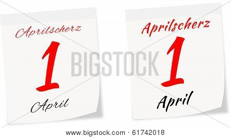Calendar Page With Date Of All Fool's Day On 1 St April 2014 In German