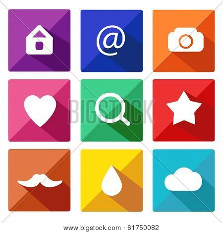 Trendy Vector Icons With Long Shadow Set 9