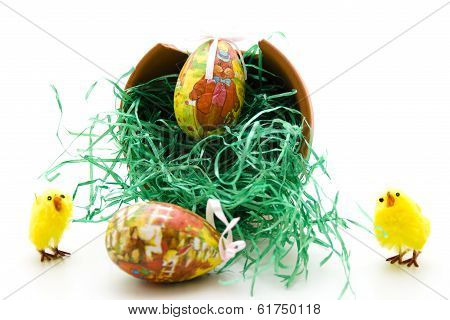 Easter eggs with Easter grass