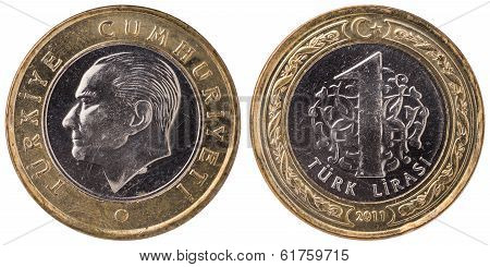 1 Turkish Lira Coin, 2011, Both Sides