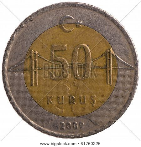 50 Turkish Kurus Coin, 2009, Back