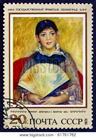 Postage Stamp Russia 1973 Girl With Fan, By Auguste Renoir