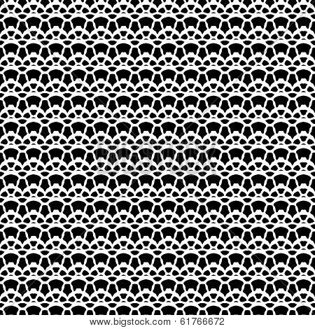 Lace white seamless mesh pattern on black background.