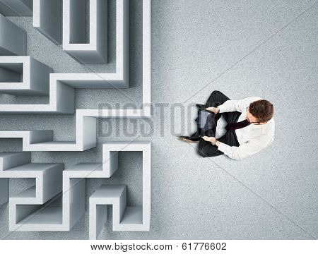 businessman and 3d abstract maze