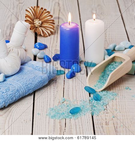 Spa Massage Setting With Thai Herbal Compress Stamps.