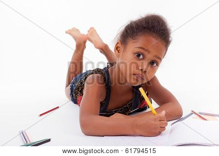 Little African Asian Girl  Drawing