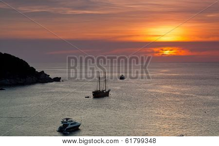 Yachts and boats in calm Andaman Sea