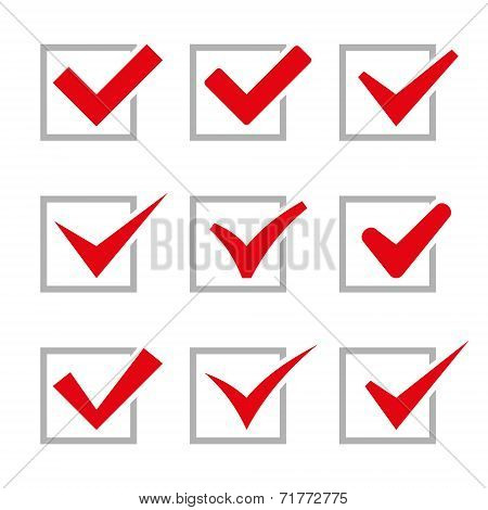 Red Painted Ticks. Check Marks. Vector