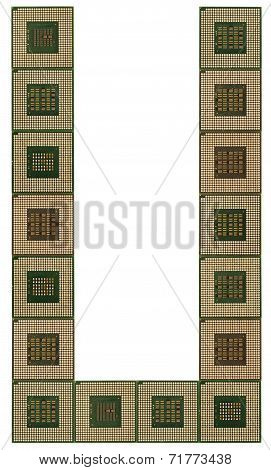 letter U made of old and dirty microprocessors