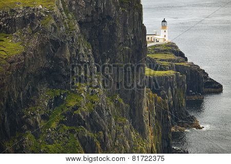 Coastline Landscape In Skye Isle With Lighthouse. Scotland. Uk