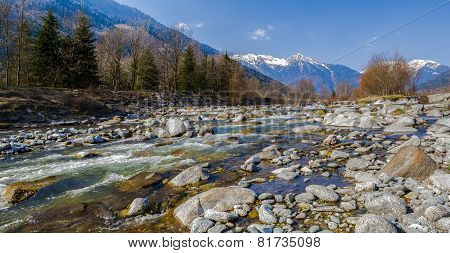 Rocky River In The Alps