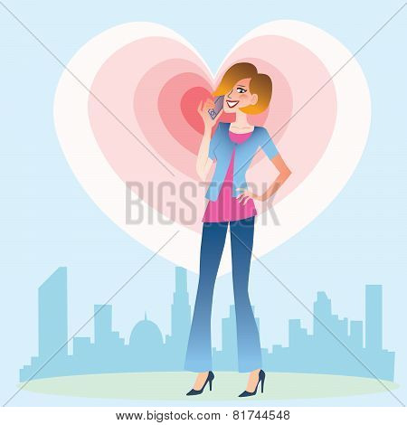 Young Woman Talking On The Phone Heart