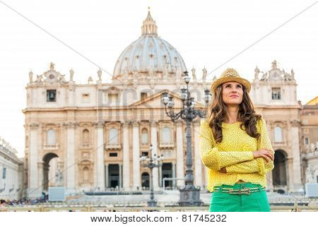 Portrait Of Young Woman On Piazza San Pietro In Vatican City Sta