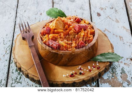 Bigos cabbage and meat and smoked sausage