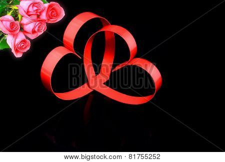 St. Valentine Day. Two Hearts, Red Roses.