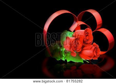 St. Valentine Day. Two Hearts, Red Roses.