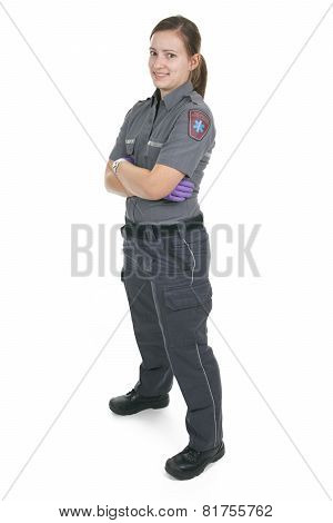 Paramedic employee in the front of a white background