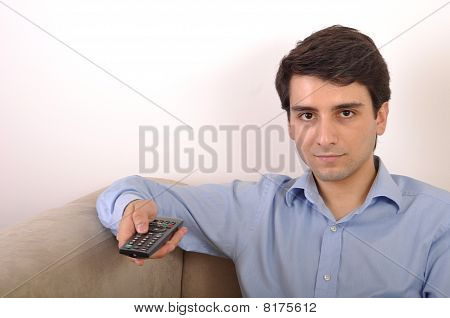 Smiling Man Watching Tv