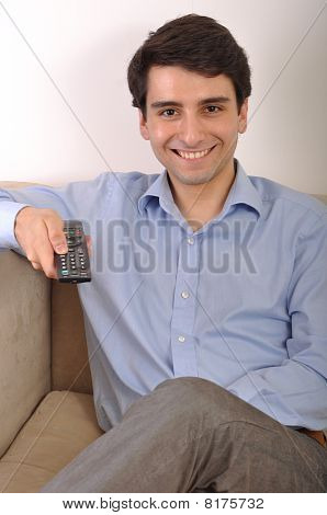 Smiling Man Watching Tv