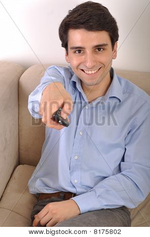 Smiling Man Watching Tv